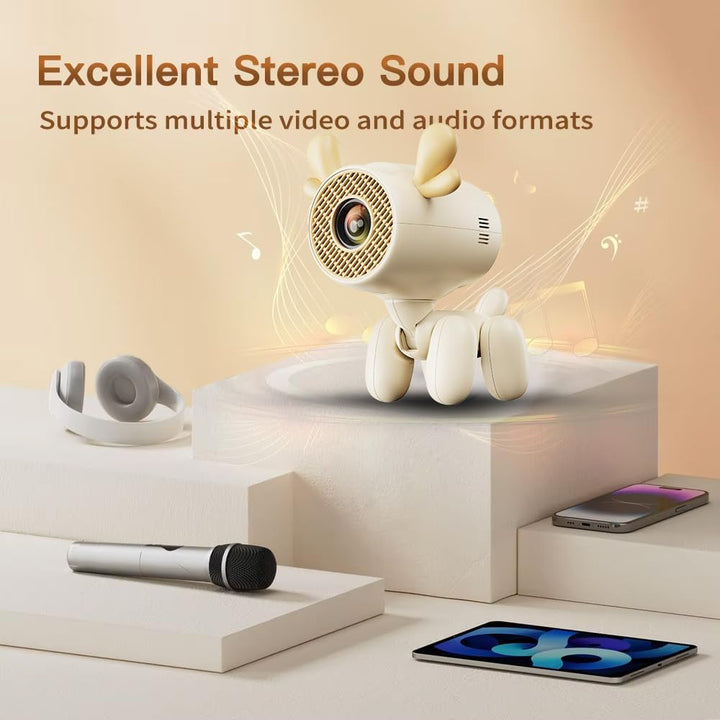 Mini Beamer 4K Unterstützt, Integrierte Apps Tragbarer Projektor mit WiFi 6 und Bluetooth 5.0, Autom