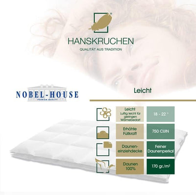Hanskruchen Nobel House Luxus Daunendecke, Leicht, 90% Daunen / 10% Federchen, 240 x 220 cm, 240 x 2