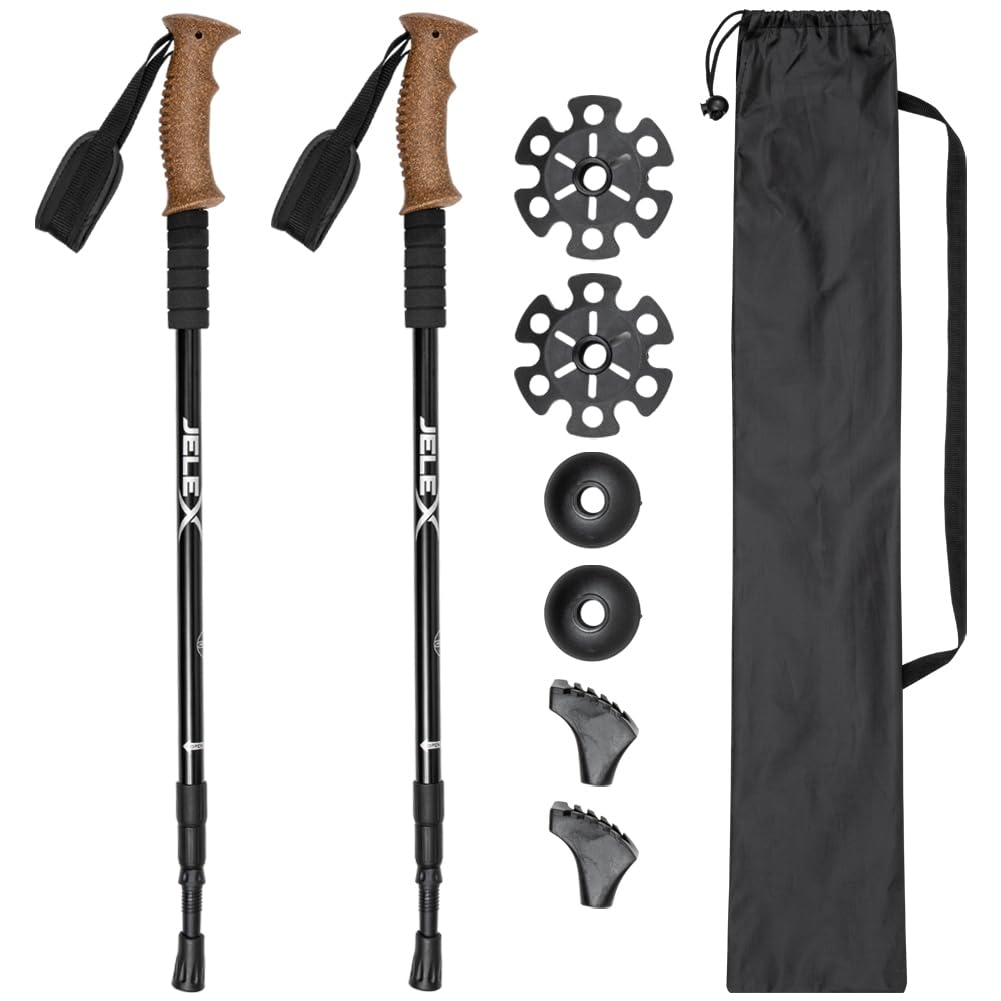 JELEX Nature Teleskop Walking Stöcke für Nordic Walking verstellbar, inkl. diverser Aufsätze für Out