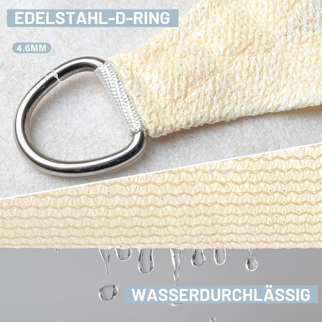 LOVE STORY Sonnensegel 2x4m mit Befestigung Set Rechteckige Creme Sonnenschutz HDPE-Stoff, Atmungsak