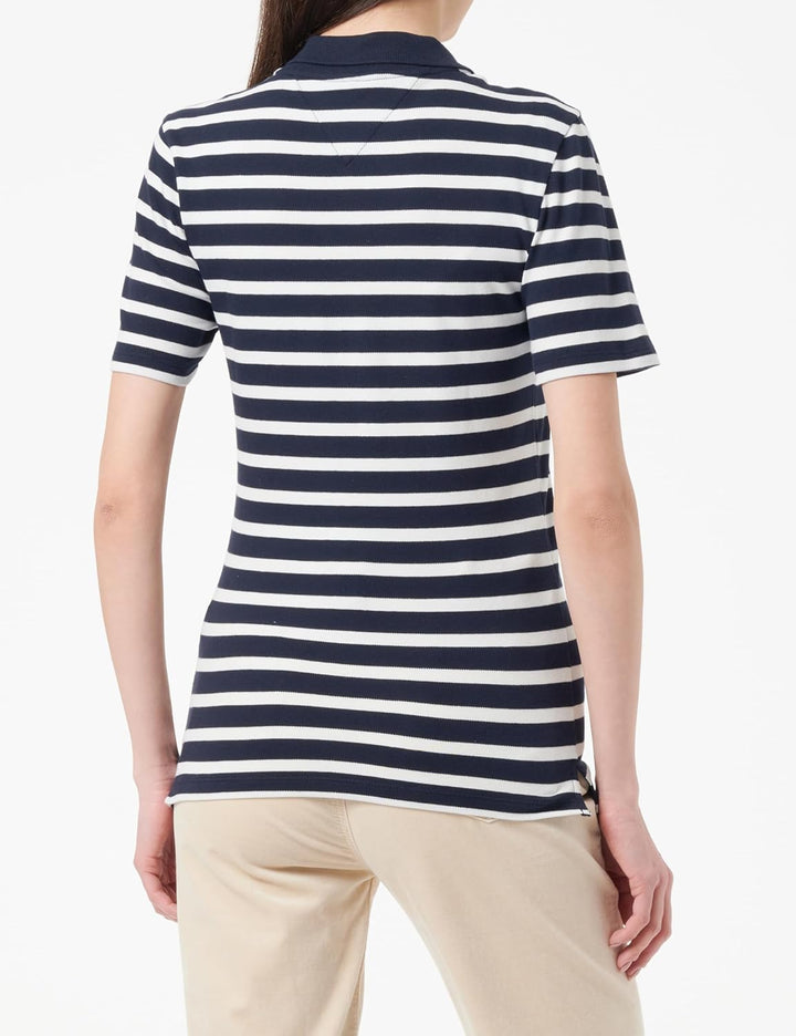 Tommy Hilfiger Damen Poloshirt Kurzarm 1985 Slim Pique Stripe Polo Ss Slim Fit M Blau (Breton Stp/ D
