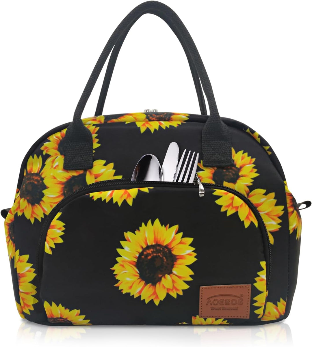 AOSBOS Isolierte Lunchtasche, 12 l, grosse Lunchtasche aus wasserdichtem Futter, für Damen, Sonnenbl