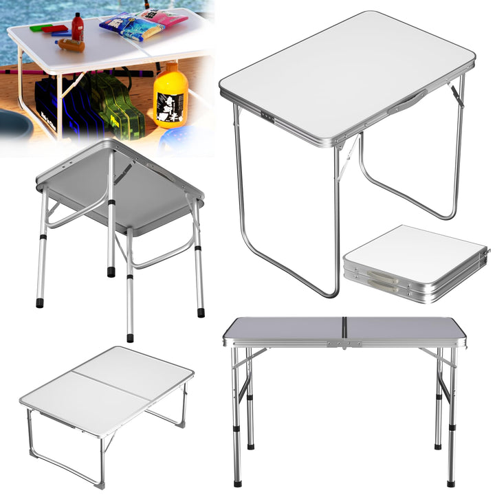 VickyHome 60x40x26cm Weisser Klapptisch Garden Aluminium Rechteck Campingtisch, Picknicktisch im Fre