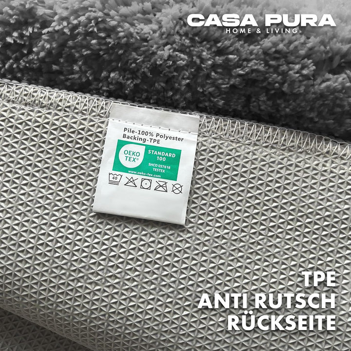casa pura Badematte grau weicher, Flauschiger Badezimmerteppich in Shaggy Optik, Badvorleger rutschf