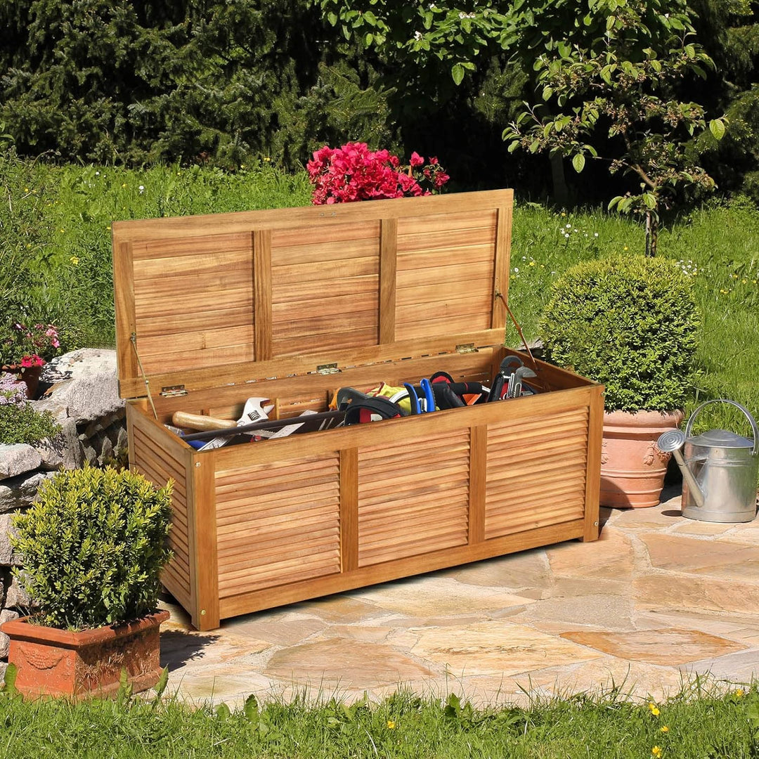 GIANTEX Auflagenbox Kissenbox Akazien Holz, Gartenbox Aufbewahrungsbox mit Deckel, 178 Liter Volumen