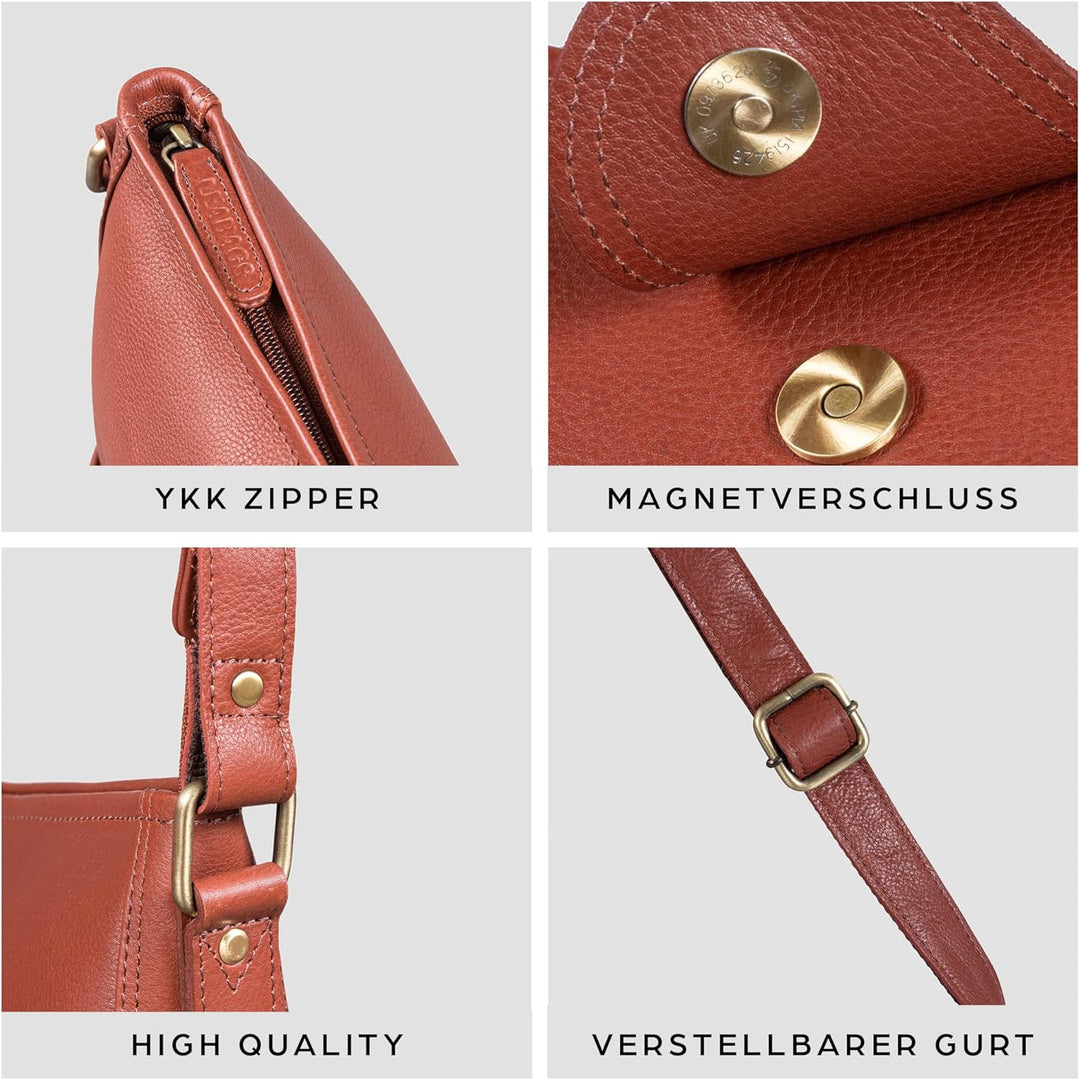 LEABAGS Leder Handtasche Damen I Premium Echtleder Umhängetasche I Damen Schultertasche I Damentasch