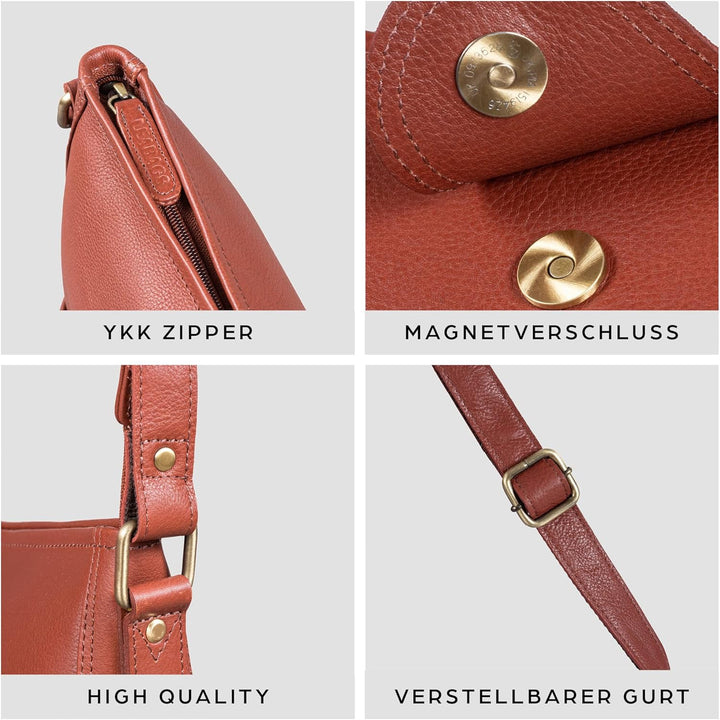 LEABAGS Leder Handtasche Damen I Premium Echtleder Umhängetasche I Damen Schultertasche I Damentasch
