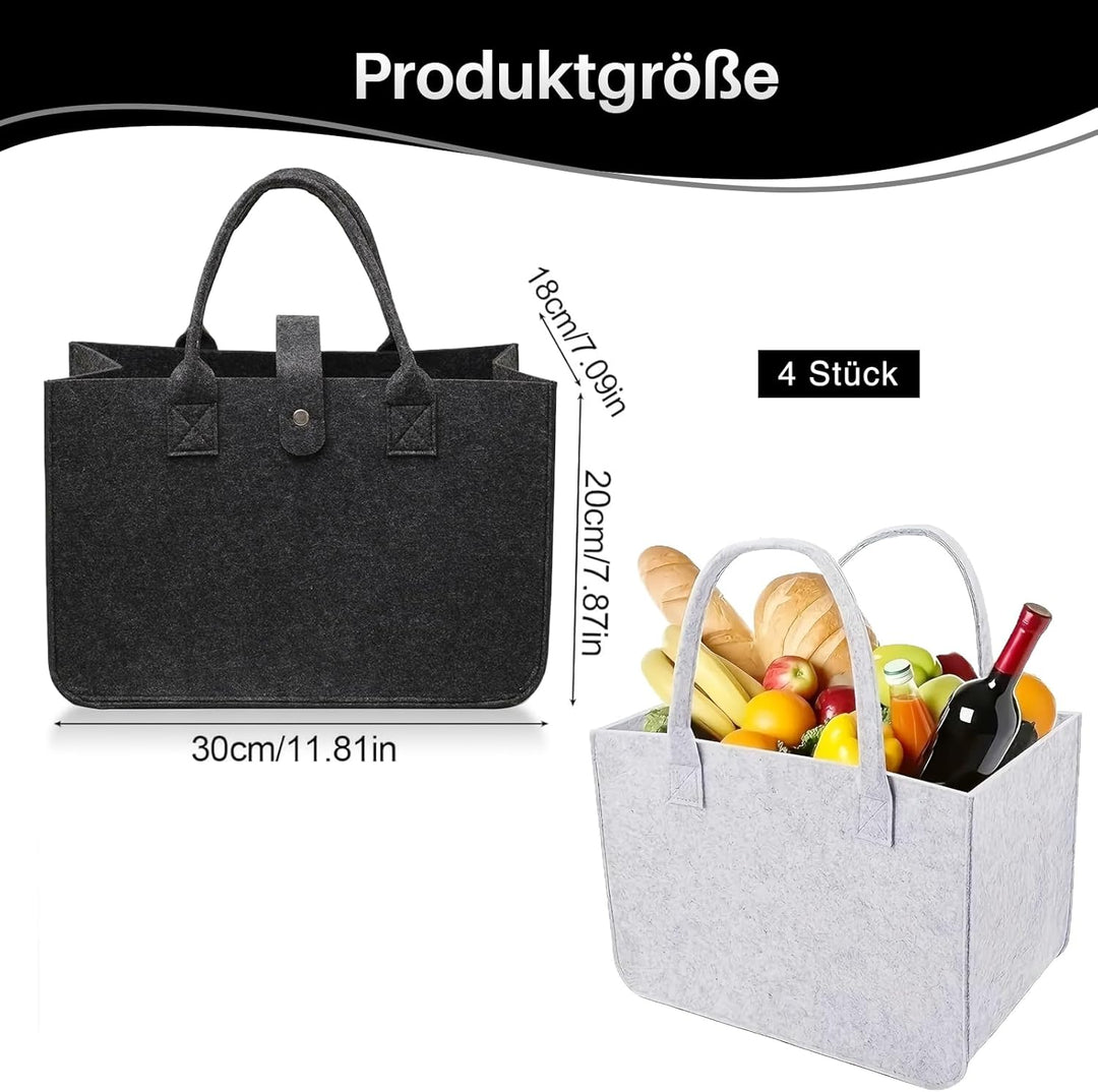 4 Stück Filztasche Einkaufstasche, Zusammenklappbar Filztasche Einkaufskorb, Filzkorb Tragetasche Fi