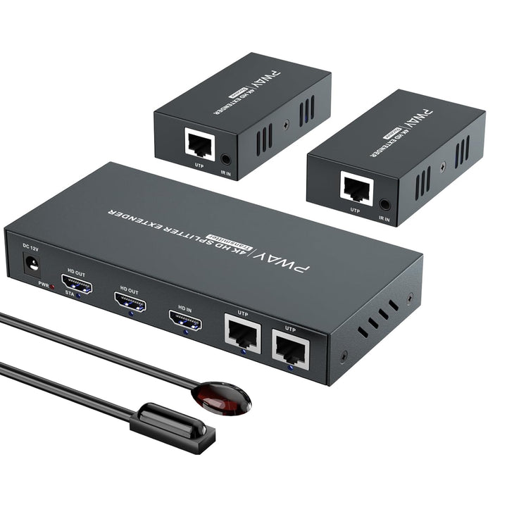 PW-HT246P2IR HDMI Extender Splitter 1x2 Port 60m/196ft von Cat5e/Cat6/CAT7-Kabelunterstützung 4K@60H