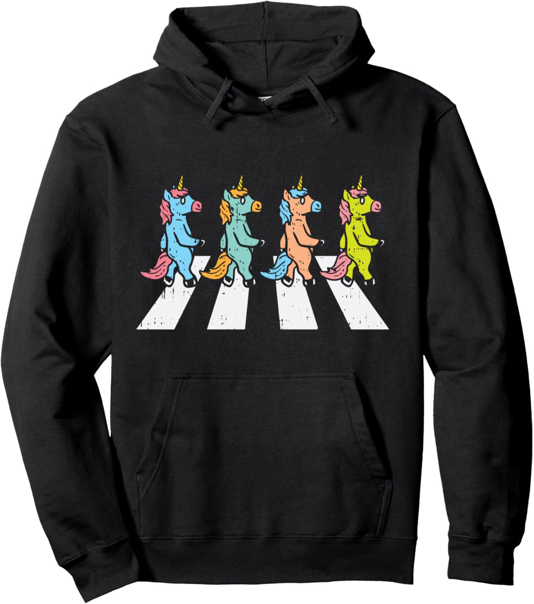 Unicorns Crossing Road Funny Crosswalk Pun Animal Lover Gift Pullover Hoodie