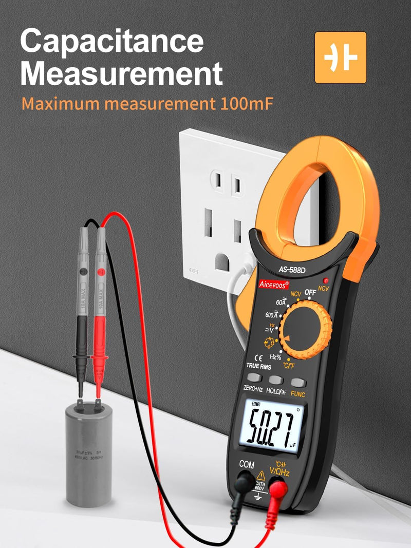 Aicevoos 588D Stromzange Strommesszange Zangenamperemeter ac dc Strom 600A True-RMS 6000 Counts Auto