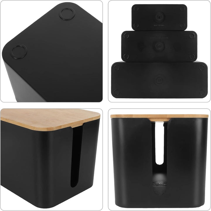 GOYADA 3 Stück Kabelbox Schwarz, 3 Grössen Kabel-Organizer Box, Kabel Organizer Box Schwarz, Kabelma
