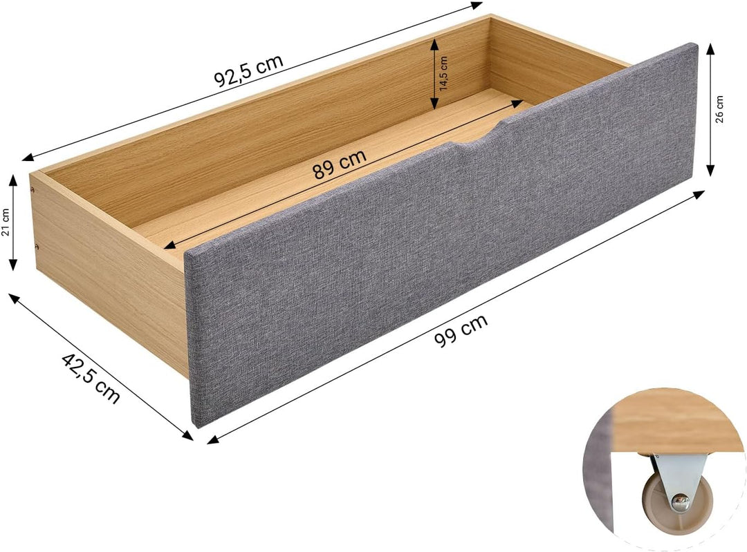 Homestyle4u 1916, Bettkasten Aufbewahrung mit Rollen, Bett Schublade 2er Set, Bettauszug Grau