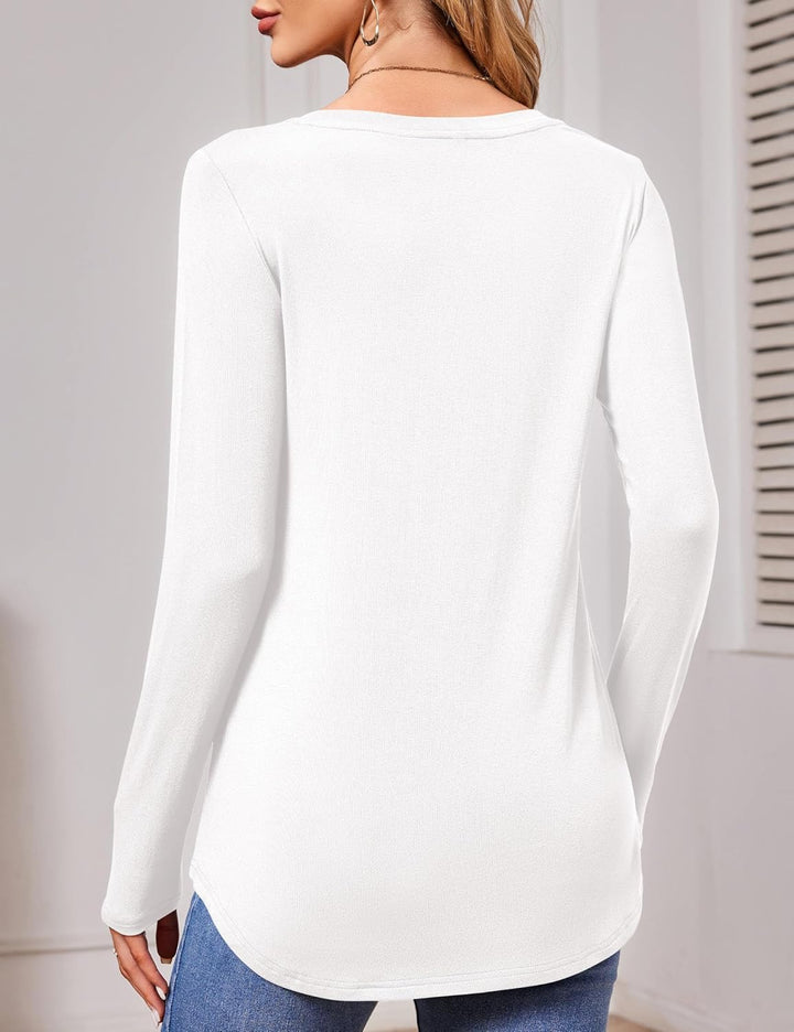 Beluring Langarmshirt Damen Elegant V-Ausschnitt Oberteile Herbst Winter Einfarbig Longshirt Basic T