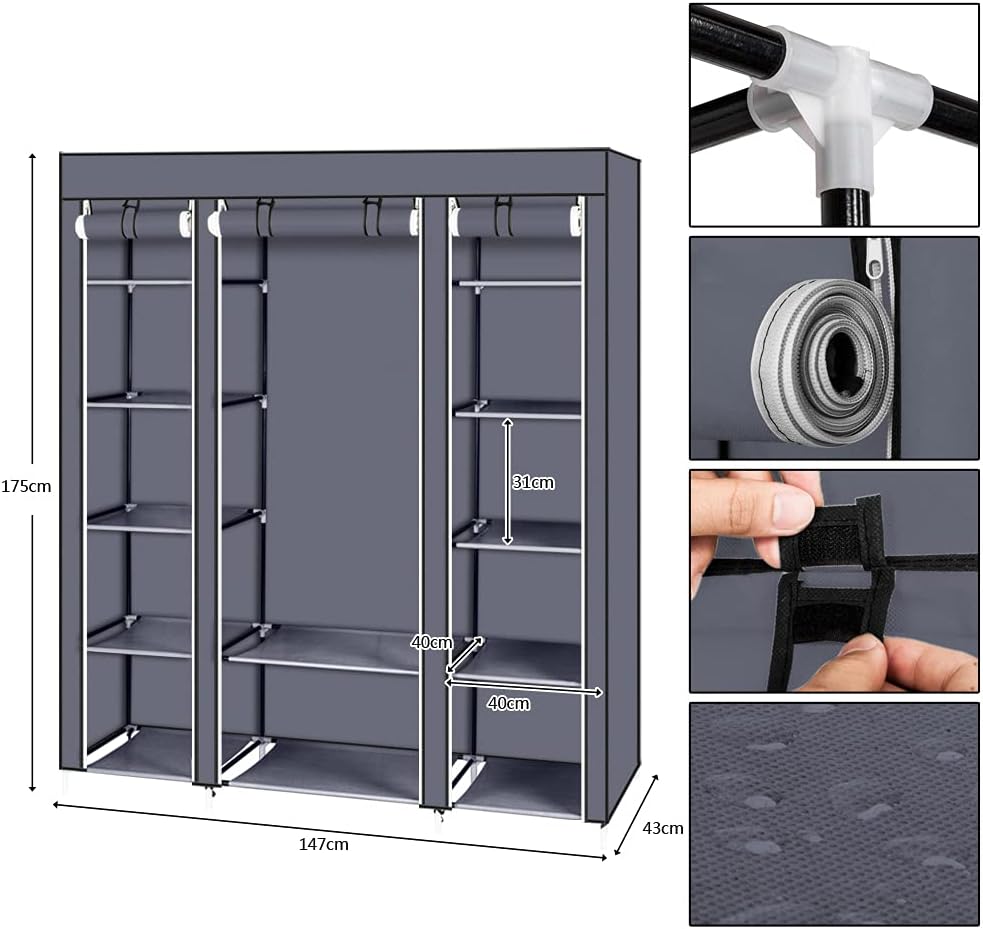 LEADZM Kleiderschrank, Faltschrank Stoffschrank Faltbare Garderobe Canvas mit Reissverschluss, Fäche