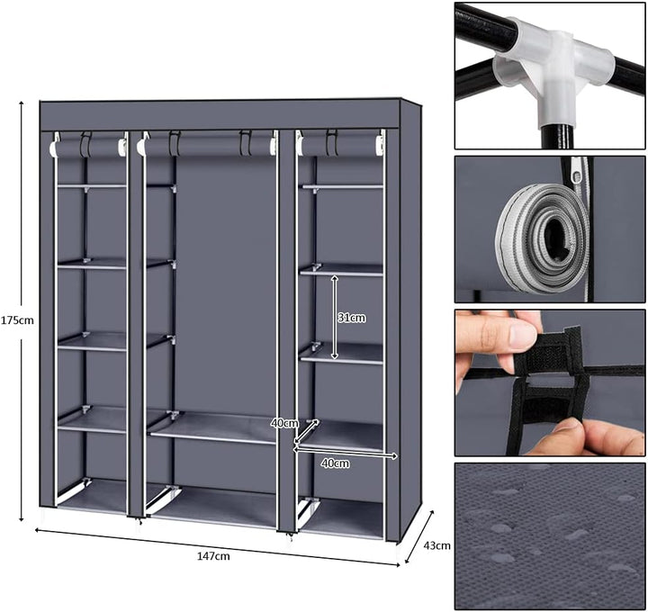 LEADZM Kleiderschrank, Faltschrank Stoffschrank Faltbare Garderobe Canvas mit Reissverschluss, Fäche