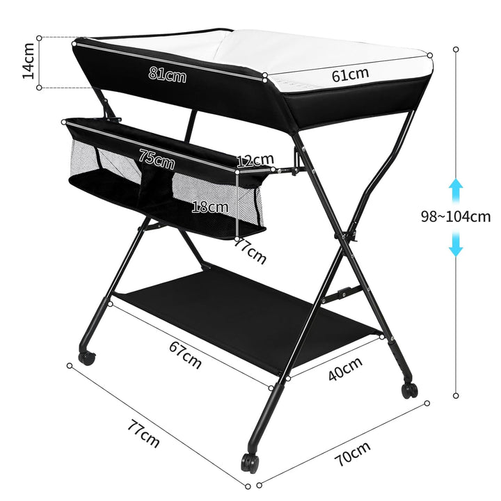 Baby Wickelkombi - klappbare Wickelkommode, mobiler Wickeltisch mit Wickelauflage, Sicherheitsgurt u