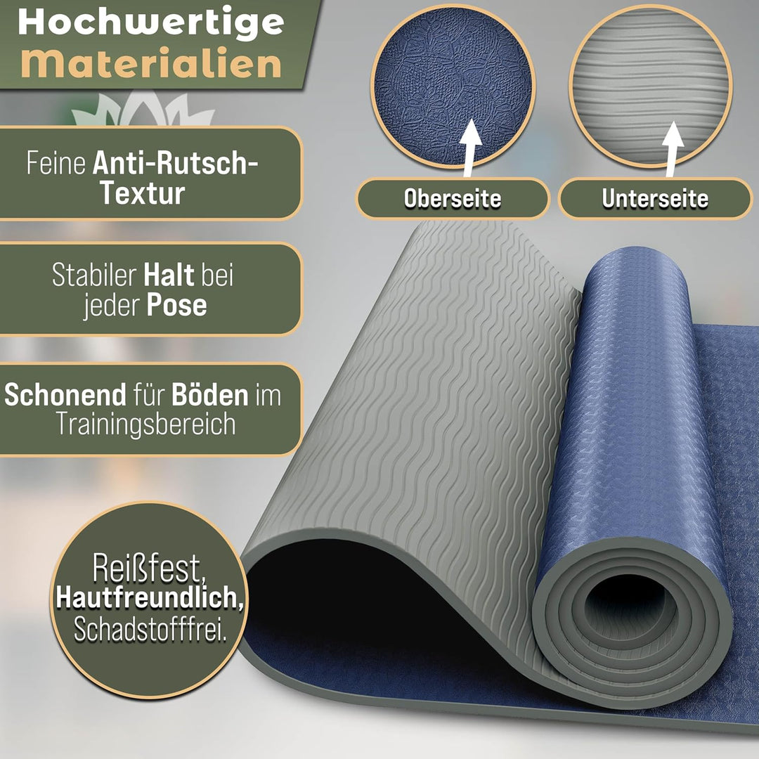 Yogamatte Phthalatfrei | Gymnastikmatte rutschfest | Fitnessmatte schadstofffrei | Trainingsmatte mi