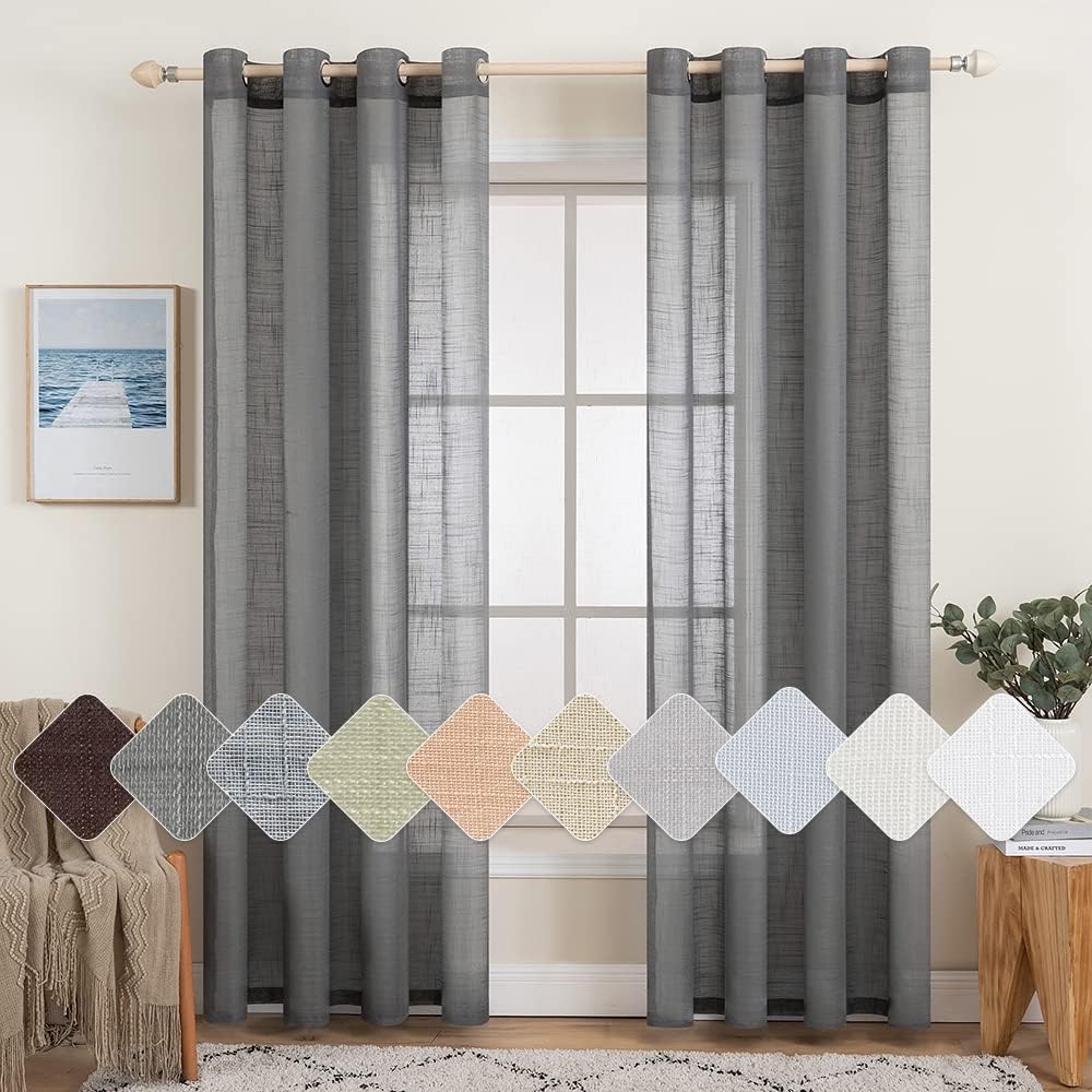 MIULEE 2er Set Voile Vorhang Sheer Leinenvorhang mit Ösen Transparente Leinen Optik Gardine Ösenscha