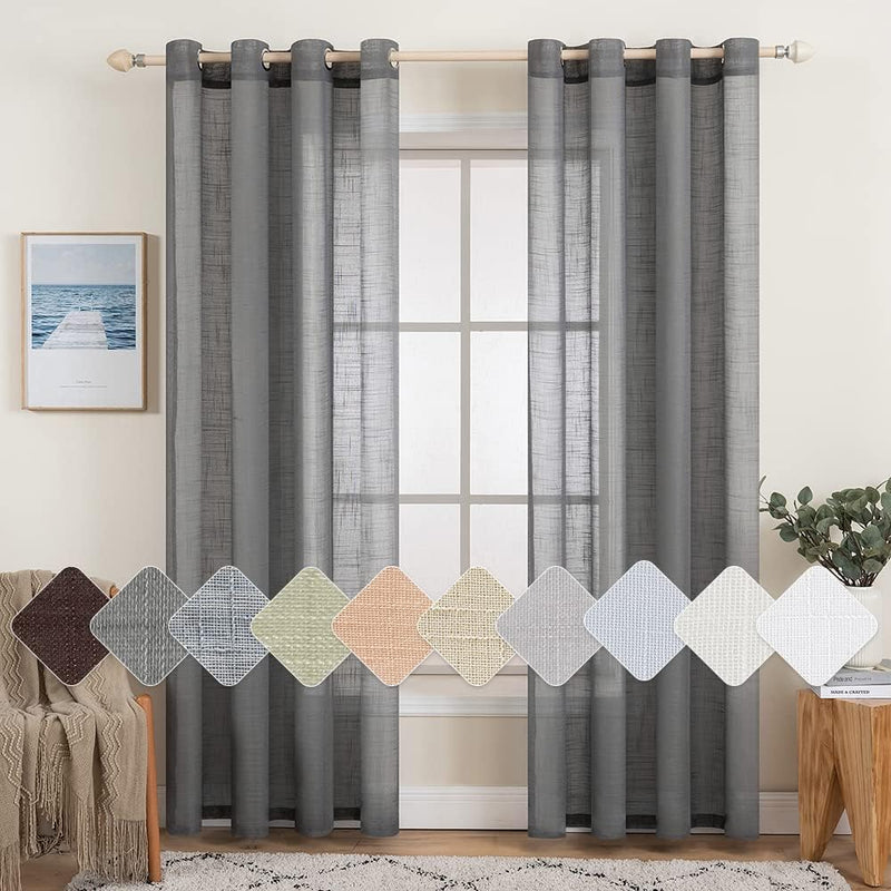 MIULEE 2er Set Voile Vorhang Sheer Leinenvorhang mit Ösen Transparente Leinen Optik Gardine Ösenscha