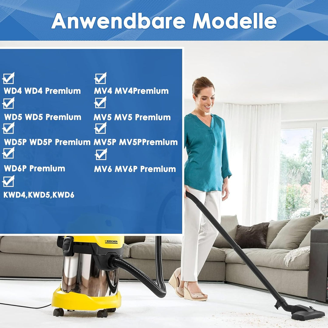 15 Stück Staubsaugerbeutel für Kärcher WD4 WD5 WD6 WD5P WD6P MV4 MV5 MV6 KFI 487 mit 2 Filter KFI 44