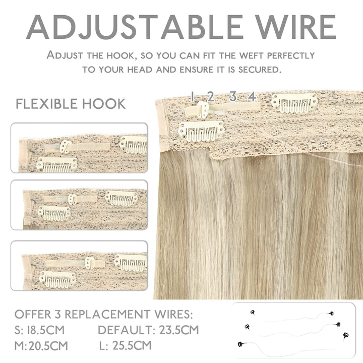 WENNALIFE Secret Hair Extensions Echthaar, 40cm 16 Inch 95g Aschblond Highlights Platinblond Haarver