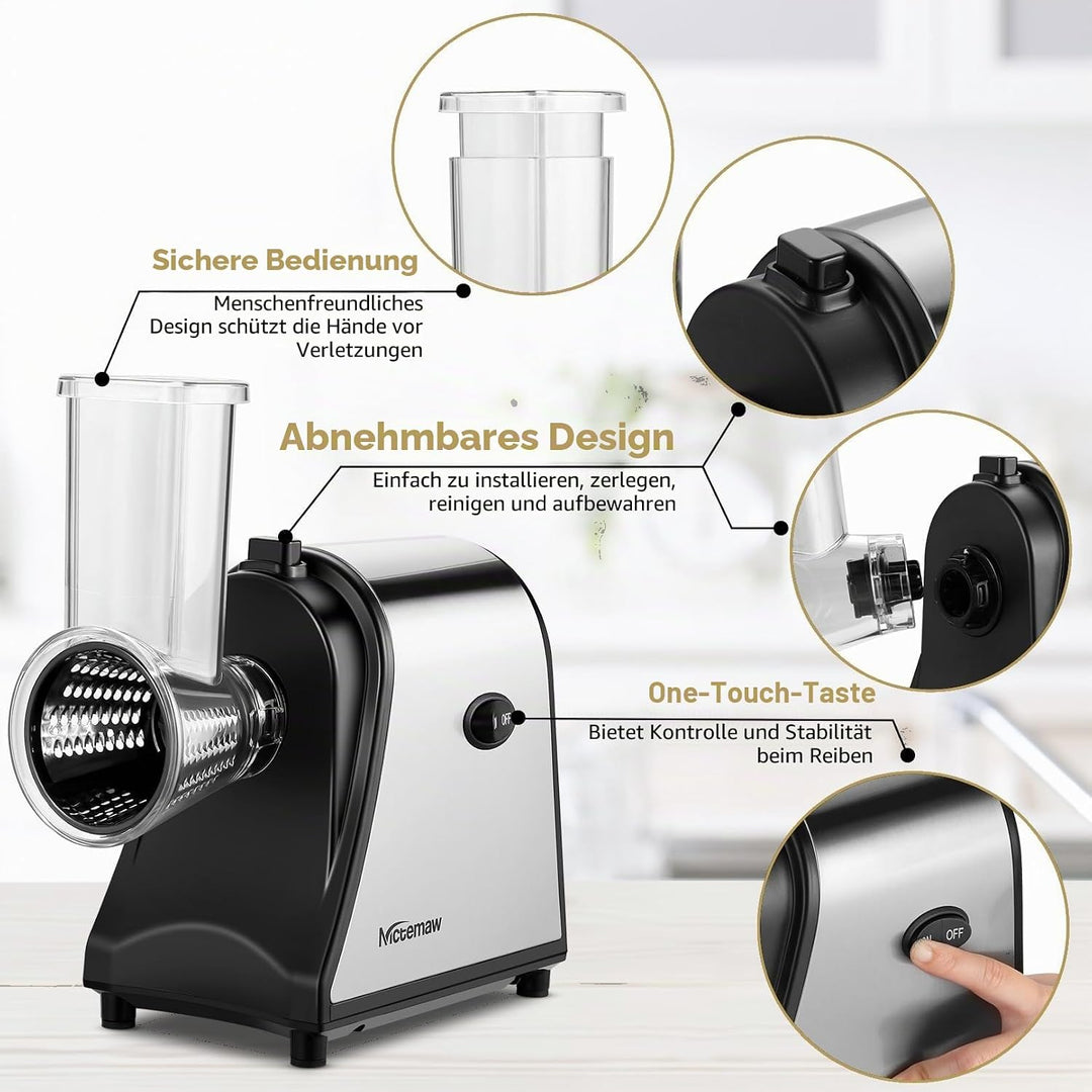 COOCHEER Gemüsehobel Elektrisch Edelstahl, 250W Multi Gemüseschneider Gemüsereibe Küchenreibe Gemüse
