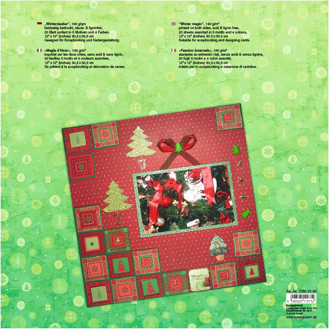 Ursus 70860099 - Scrapbook paper Block, Winterzauber, ca. 30,5 x 30,5 cm, 190 g/qm, 20 Blatt, beidse