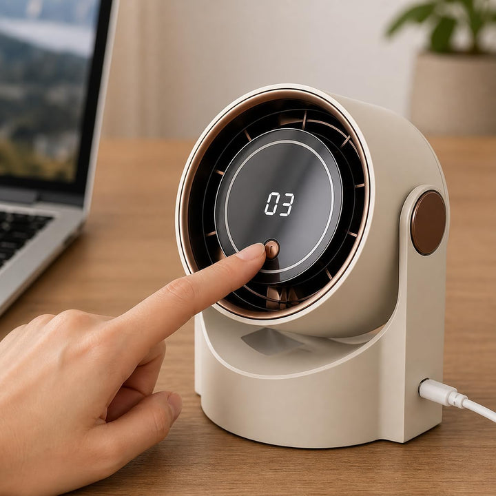 Bestlivings Tisch- und Wandventilator Akku Creme 5 Stufen | 1200 mAh, LED Display, 22 dB leise, USB-