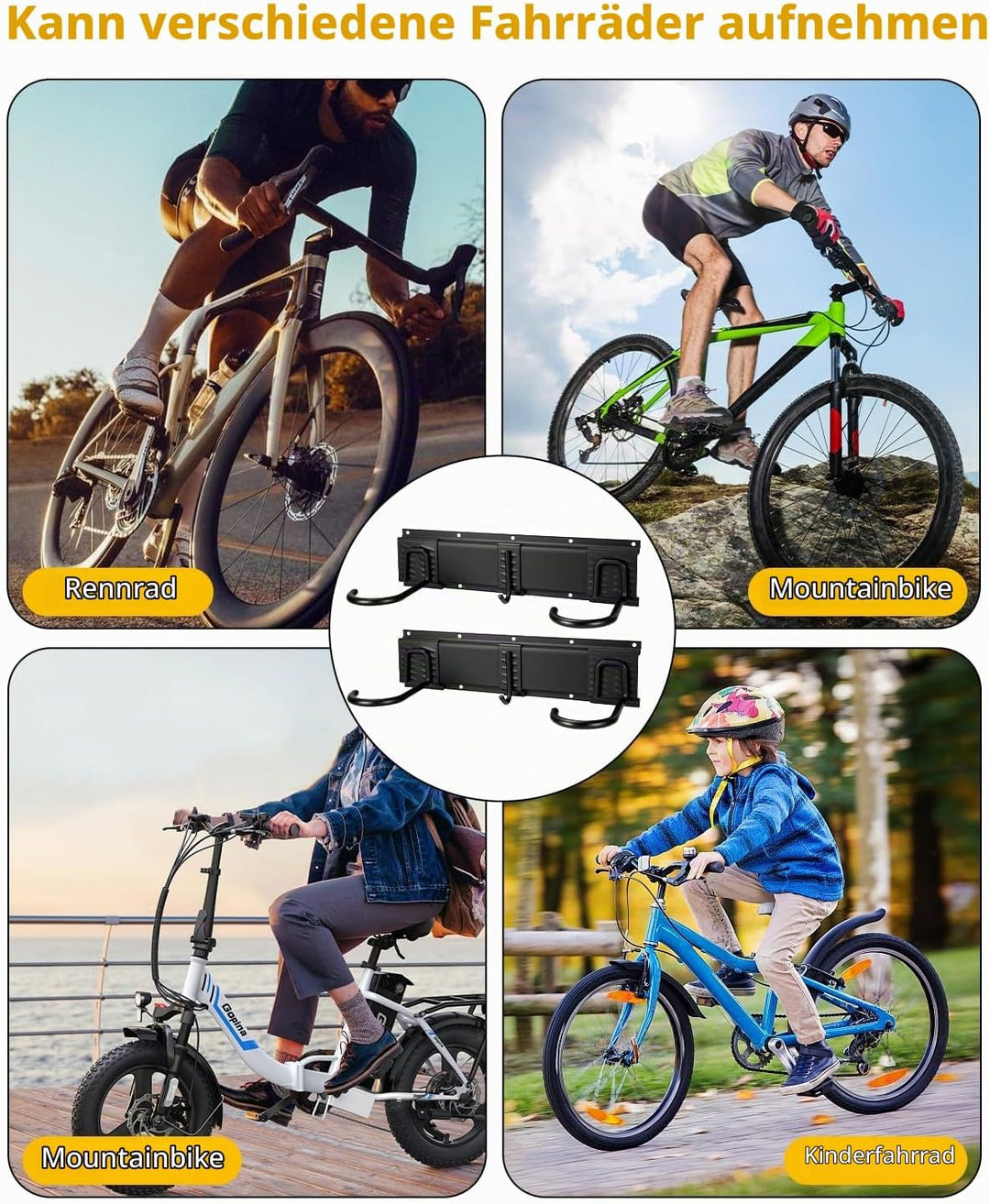 Fahrrad Wandhalterung für 4 Fahrräder + 2 Helme,Bike Storage Wandhalterung bis zu 300 Pfund, Robust