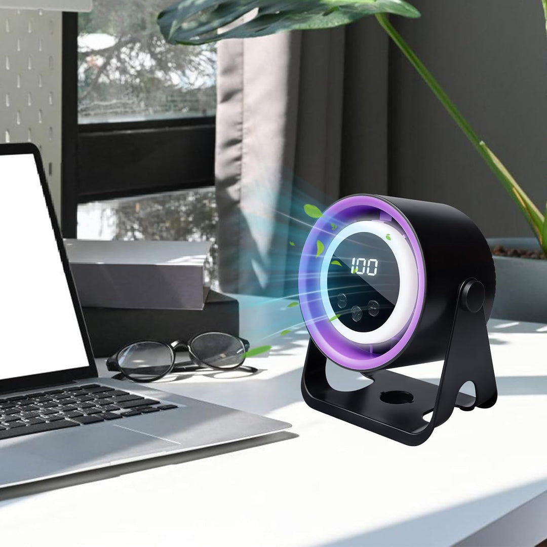 BORDEAG Wiederaufladbarer USB-Ventilator mit Digitalanzeige 100 Geschwindigkeiten, 360° Drehung, Lei
