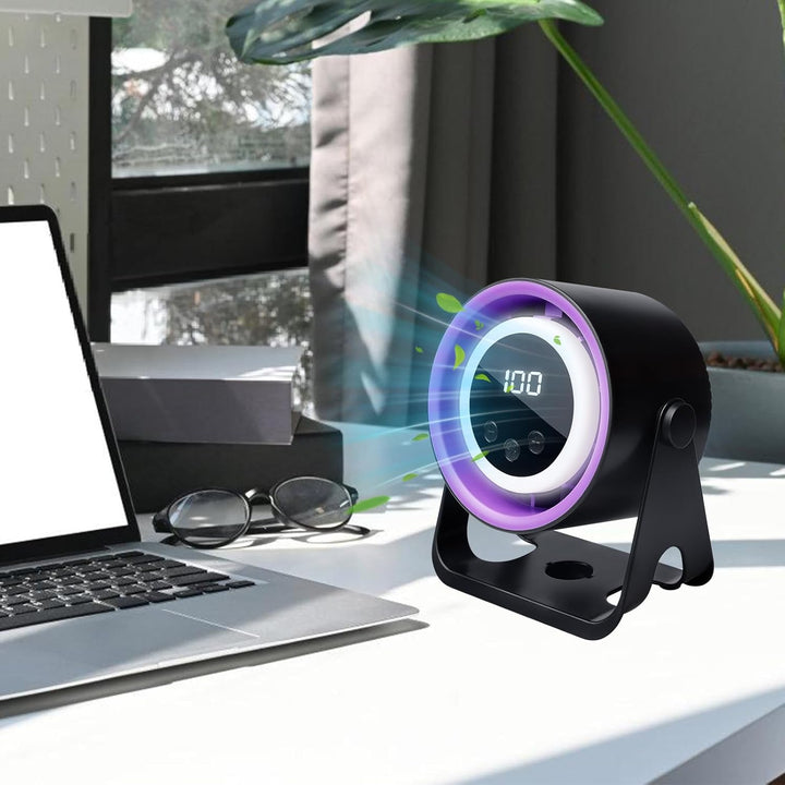 BORDEAG Wiederaufladbarer USB-Ventilator mit Digitalanzeige 100 Geschwindigkeiten, 360° Drehung, Lei