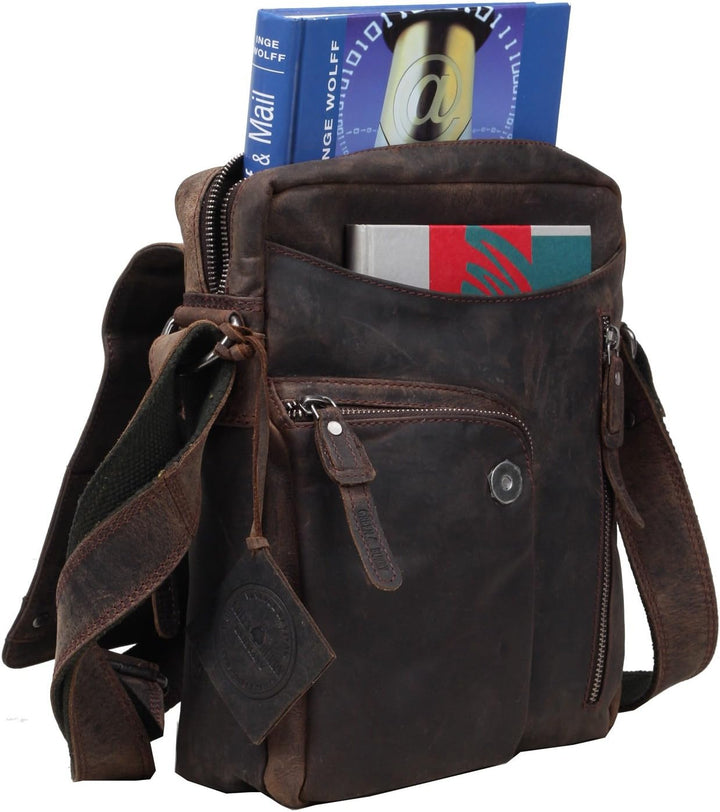 Greenburry VINTAGE Revival - Leder Umhängetasche Herrentasche Schultertasche - charcoal