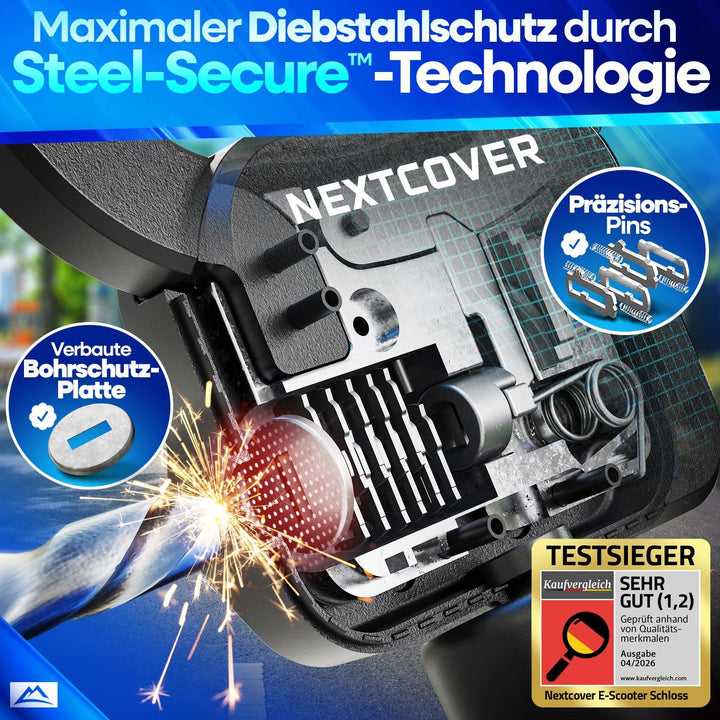 NEXTCOVER® E-Scooter Schloss [Steel-Secure-Technologie] | Handschellenschloss für Roller, eBike | ro