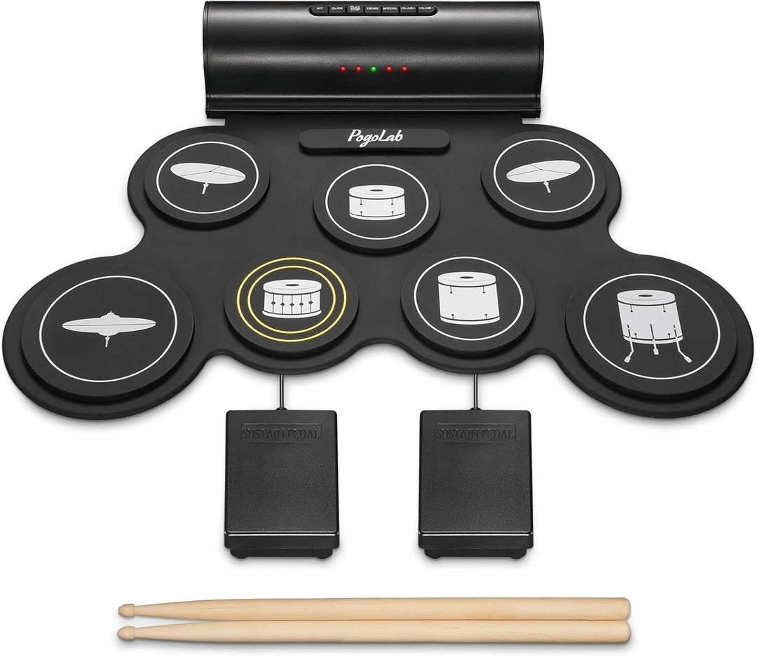 POGOLAB Aufrollen E-Drum Set, 7 digitale Drum Pad Schlagzeug Elektronisch, Drahtlose Funktion, mit z