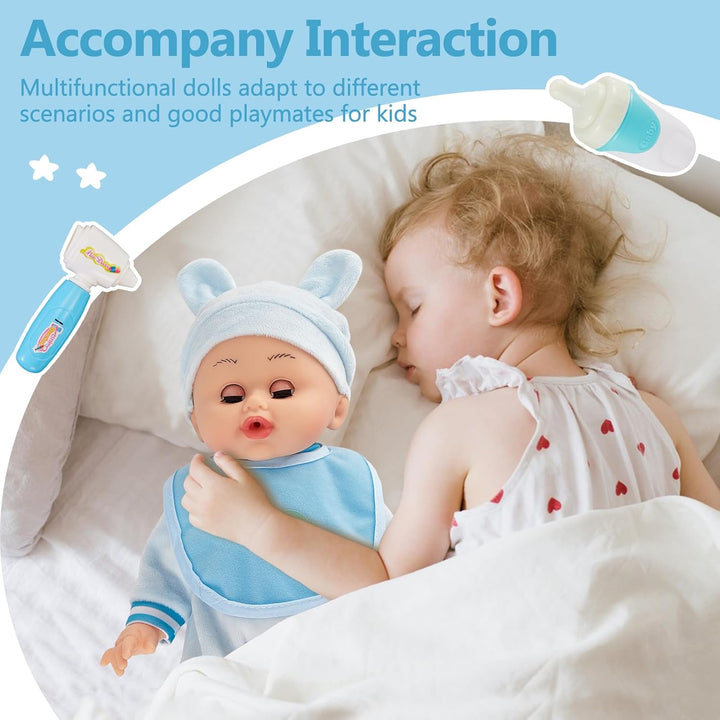 HERSITY Babypuppen Spielzeug mit 12 Ton, Sprechende Babypuppe Kinder Automatisches Öffnen und Schlie