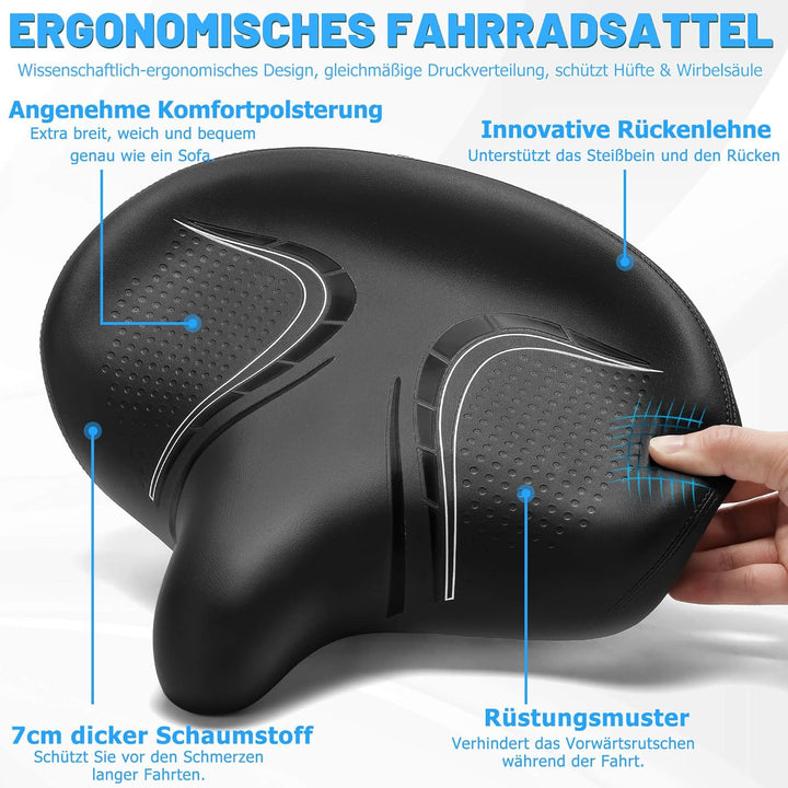 Übergrosser Fahrradsattel Herren & Damen - Bequem, Weich, Extra Breit, Ergonomisch, Polster Fahrrad