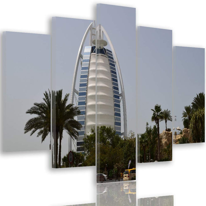 Feeby Wandbild XXL 5 Teilig Dubai Leinwandbild Burj al Arab Architektur bunt 300x140 cm Leinwandbild