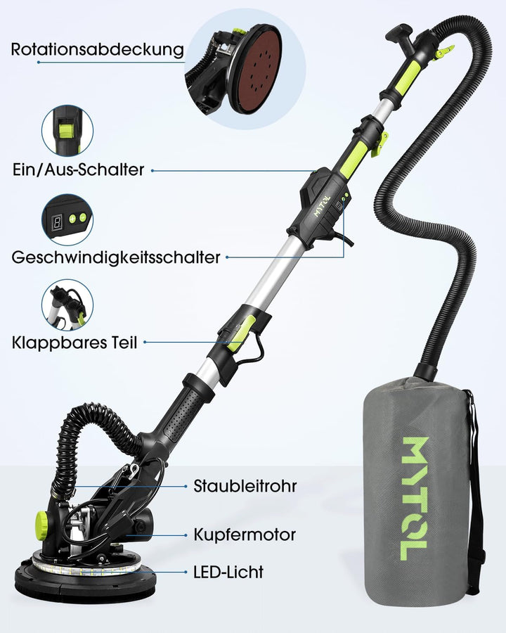 Trockenbauschleifer 900W, Wandschleifer & Deckenschleifer mit Absaugung, 1800 U/min, 6-Stufen Geschw