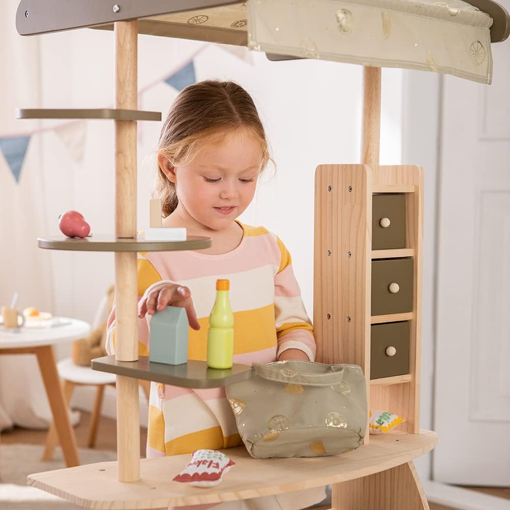 howa Kaufladen Marktstand Lucky aus Holz mit Markise und Tasche 47472