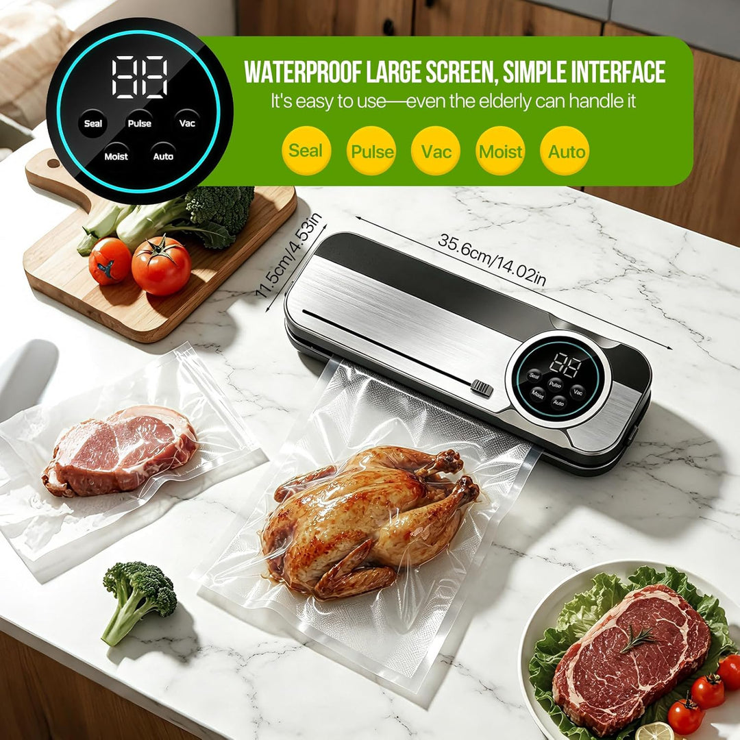 RoserRose 6 in 1 Vakuumiergerät, 120W Vacuum Sealer Machine mit Trocken-/Moist-Modus, 75 kPa Foliens