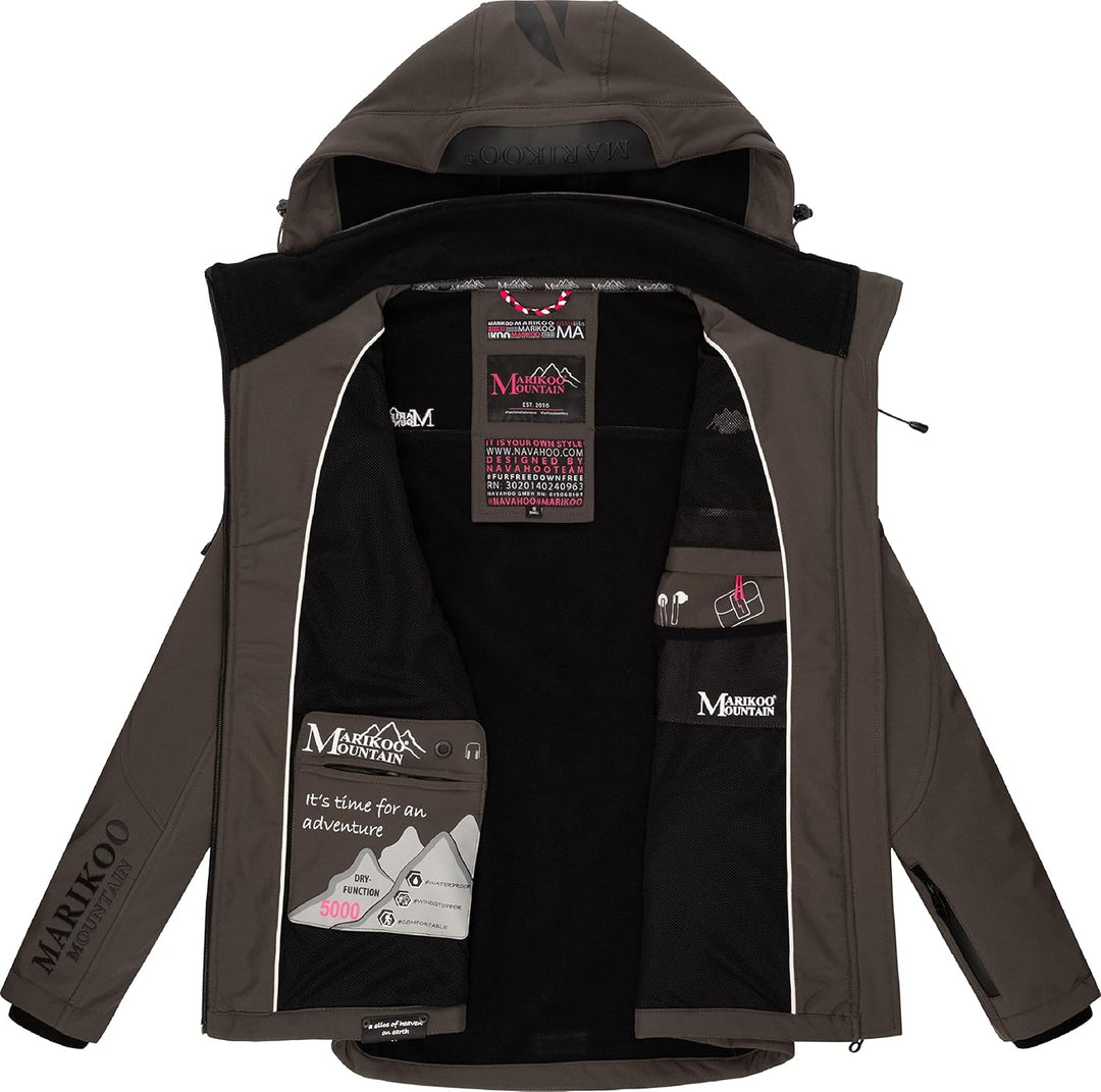 MARIKOO Damen Softshelljacke wasserdichte Funktionsjacke mit abnehmbarer Kapuze Mount-Cho-Oyu XS-XXL