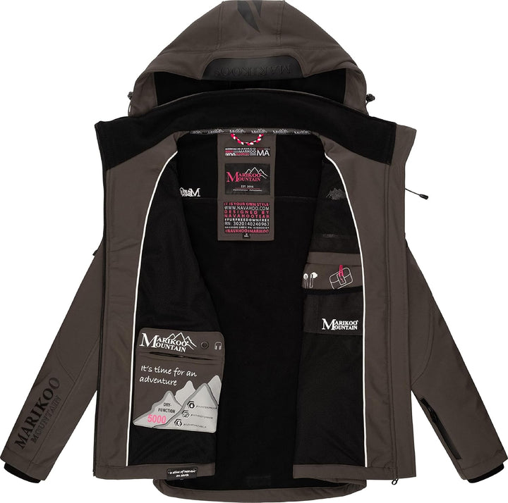 MARIKOO Damen Softshelljacke wasserdichte Funktionsjacke mit abnehmbarer Kapuze Mount-Cho-Oyu XS-XXL