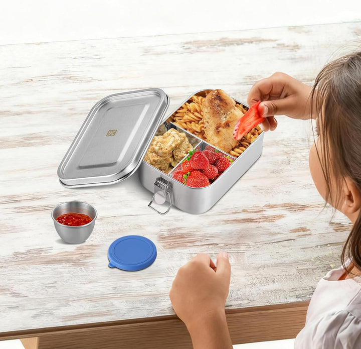 GOLDEN KEY Edelstahl Brotdose Kinder 800ml, Lunchbox Edelstahl mit Fächern Dichtung,Bento Box Edelst