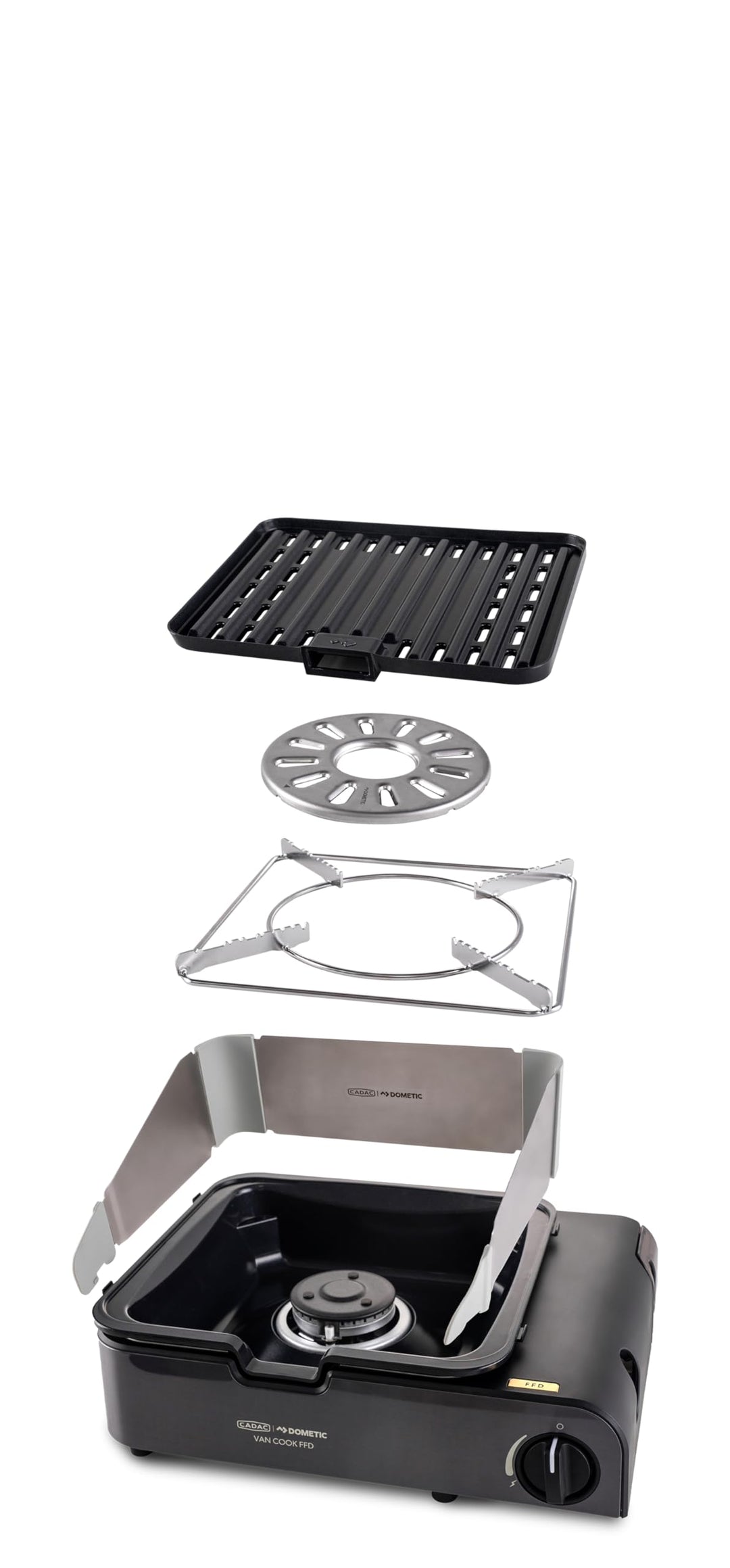CADAC Van Cook FFD BBQ Plate - Kompakter Camping-Grill mit Flammschutz | &amp; CeramiCoat Rost, Für Camp