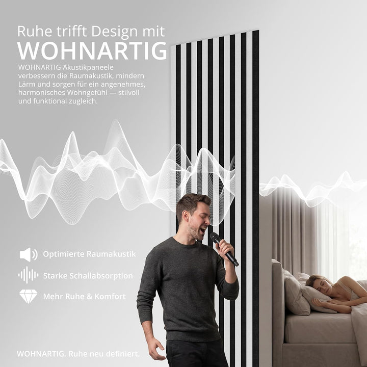 wohnartig® Akustikpaneele SPAZIO 1,404m² – 260cm x 54cm* Set – (Set = 2Stück 260cm x 27cm) | Farbe: