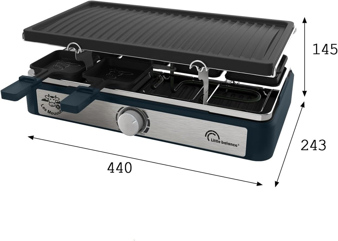 LITTLE BALANCE Raclette-Gerät, rechteckig, Maxi-Grill & Cheese, 1400 W, 8 Personen, Pfeffer-Design