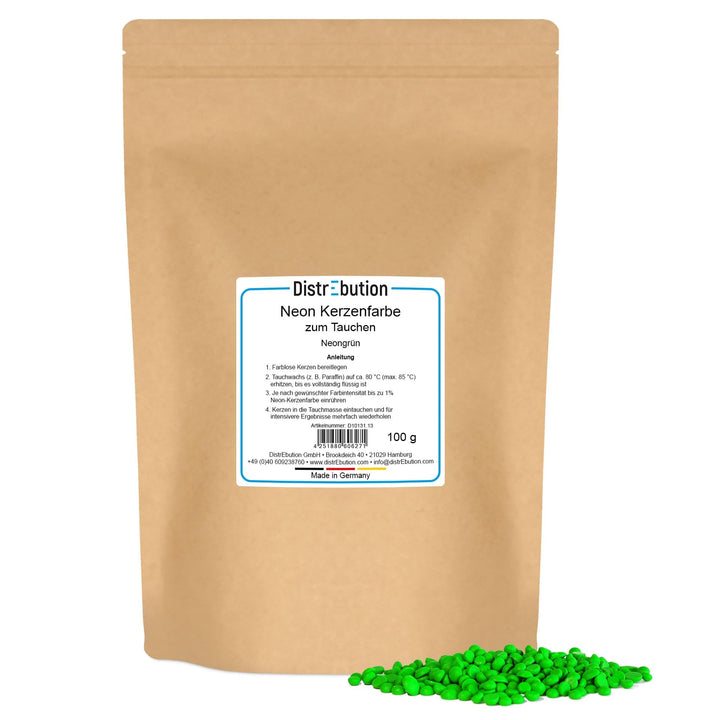 DistrEbution.com 100 g Wachsfarbe/Grundfarbe zum Tauchen, Kerzenfarben Neon Serie, Made in Germany (