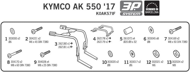 K0ak57if - seitliche satteltaschen halterungen, dübel, befestigungen 3p system kompatibel mit kymco