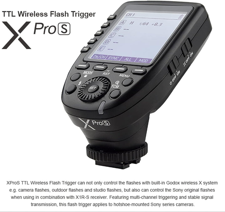 Godox Xpro-S Xpro S Blitzauslöser für Sony Kamera, 2,4 GHz 1/8000s HSS TTL, Godox Xpro-S Wireless Fl